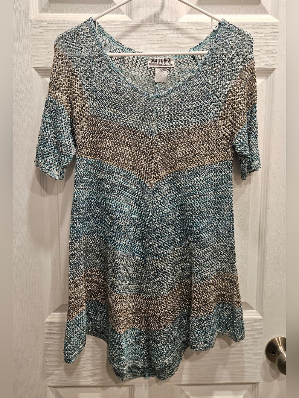 90s Colorblock Crochet Knit Chevron Top/Dress by 212 New York Women's Sz XL